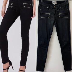 PAIGE Edgemont Jeans Black Sheen Double Zipper Detailing 27